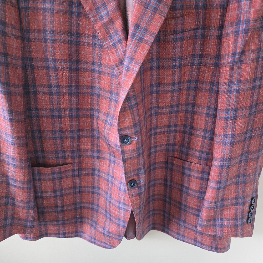 Coppley Loro Piana 50R Modern Contemporary Luxury Preppy Red Windowpane Blazer - Picture 10 of 16